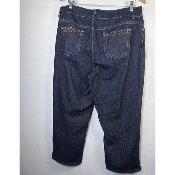 Chico’s Large 14 Blue Women’s Denim Jeans Rhinestones platinum 80's sandra crop - Picture 5 of 13